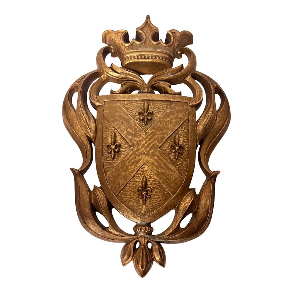 Burwood Products 4413 Coat of Arms Shield Wall Plaque Crown Fleur de Lis 18”